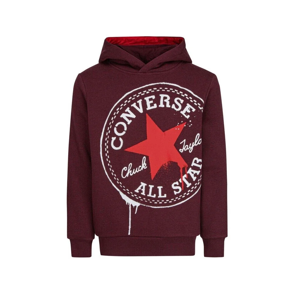 Converse Spray Hoodie Boys Red Graphic Print Cotton Long Sleeve Pullover GBO177